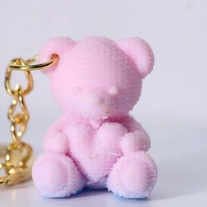 Soft pink teddy keychain with golden keyring New